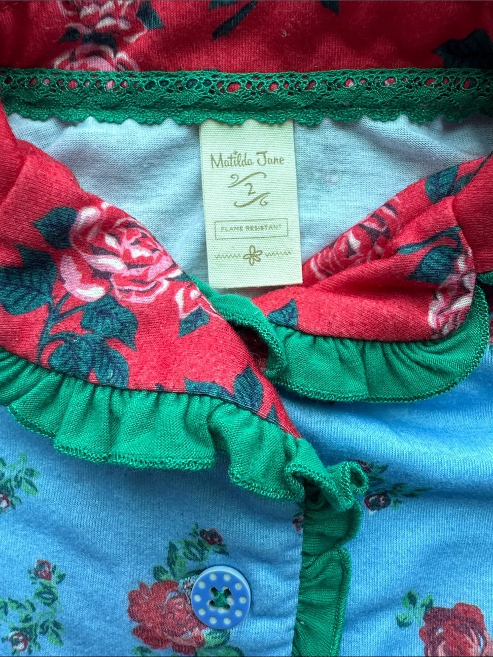 Matilda Jane Blue, Red & Green Floral Plaid Pajama Set